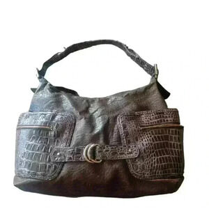 Jessica Simpson Brown Faux Leather and Croc Large Shoulder Bag